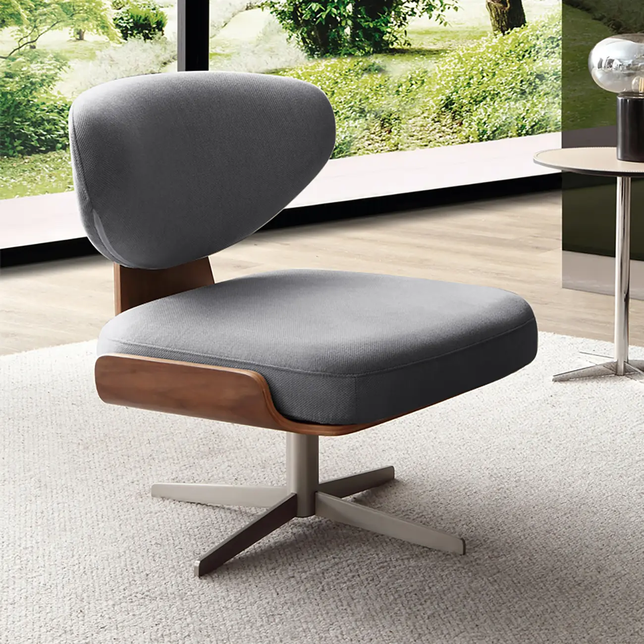 Modern Linen Swivel Accent Chair with Metal Base