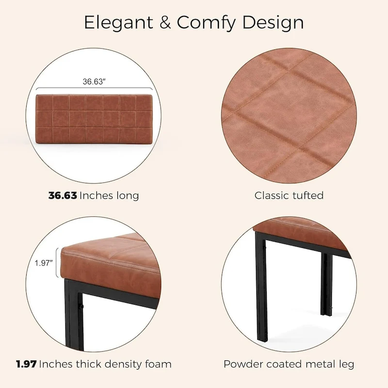 Howtai 36.6 Upholstered Leather PU Dining Bench