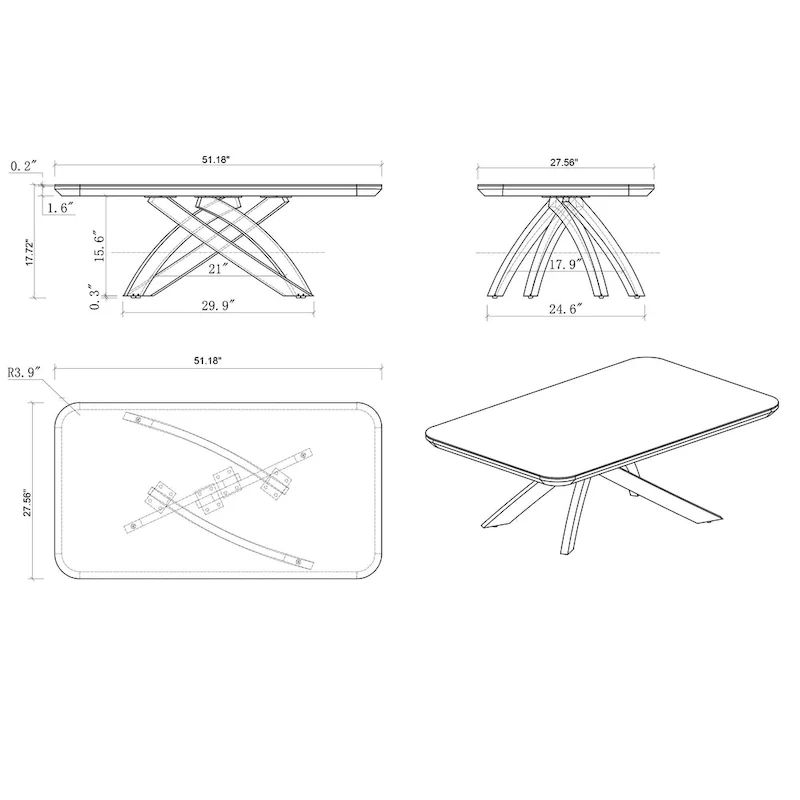 Somette Emerson Sleek Black Glass Cocktail Table