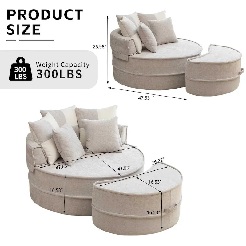 Modern Round Barrel Accent Chair with Ottoman - Velvet Lounge Sofa