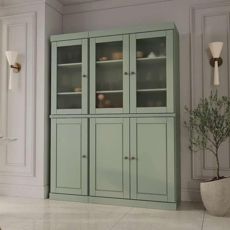 Palace Imports 100% Solid Wood 48.5   Pantry China Cabinet with Frosted Glass, Solid Wood Doors and 2-Drawers