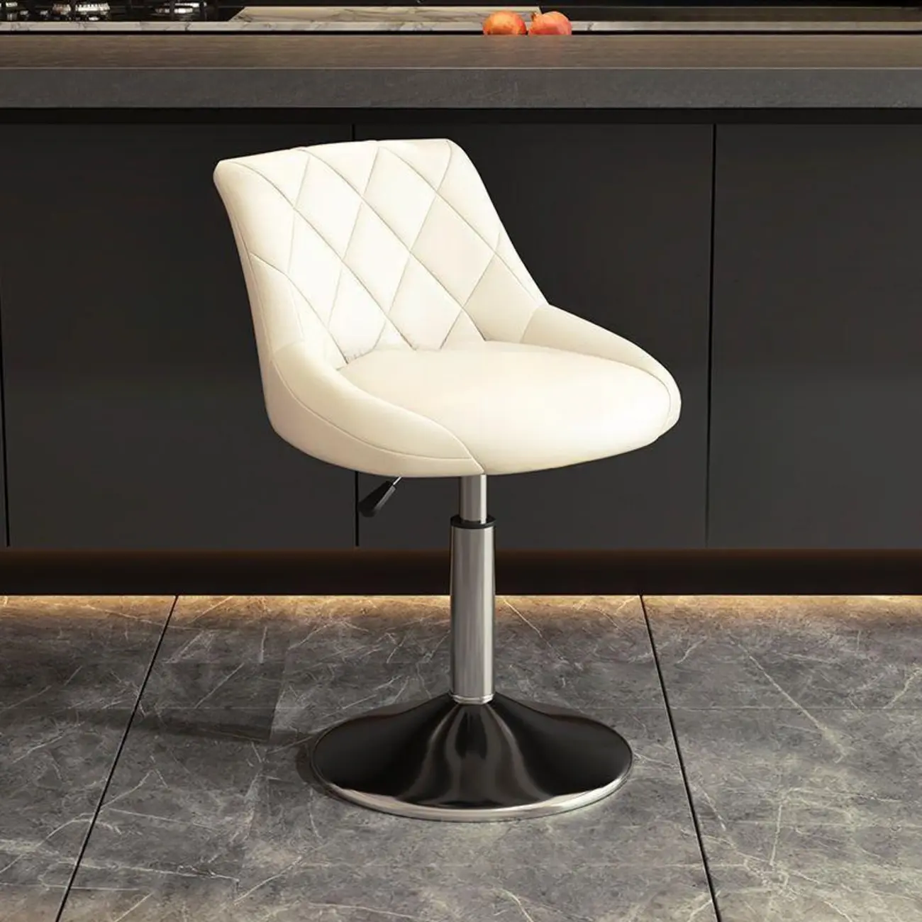 Diamond Tufted Swivel Bar Stool Adjustable Black Red PU Leather
