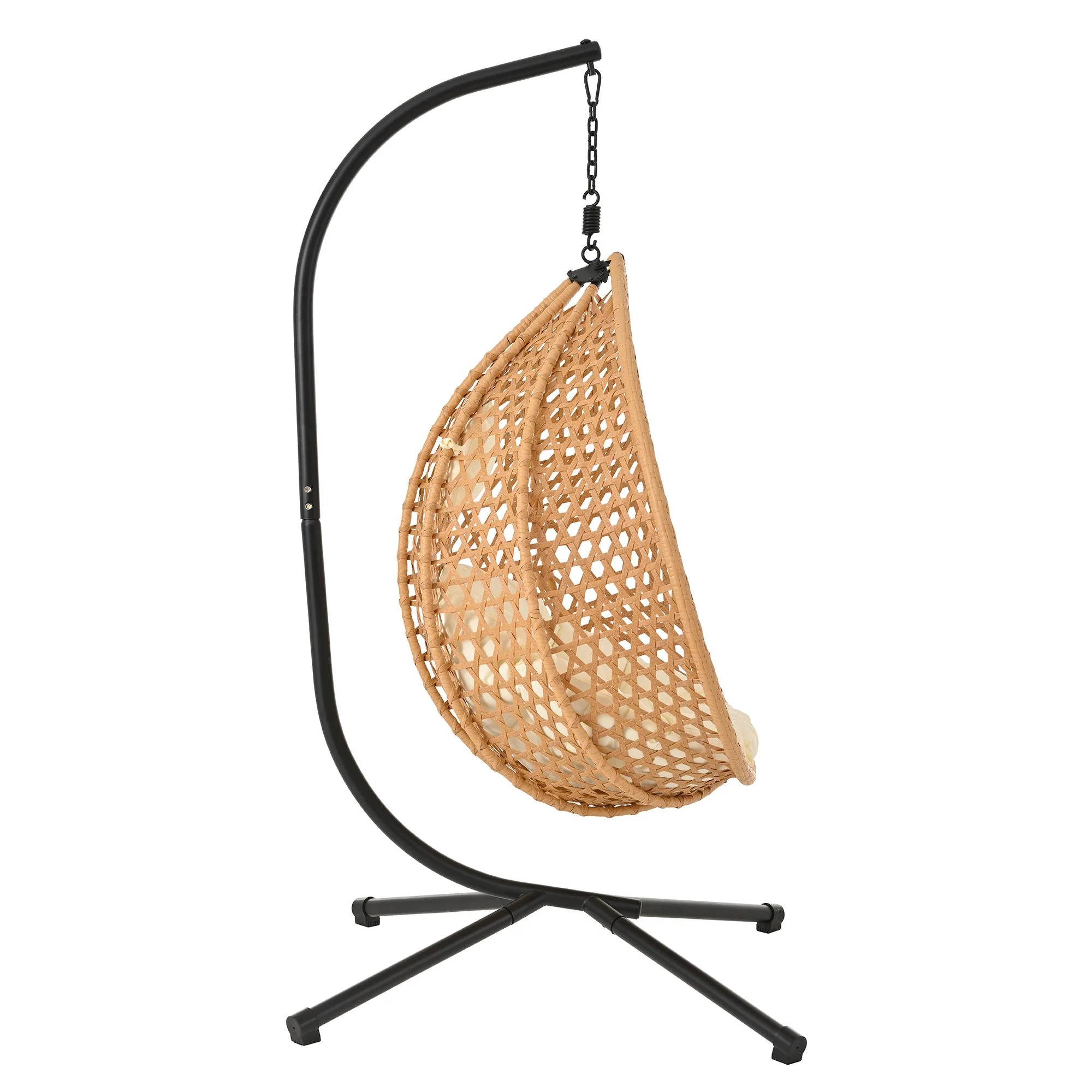 Rattan Weaving Hanging Egg Chair with Stand and Soft Removable Cushion