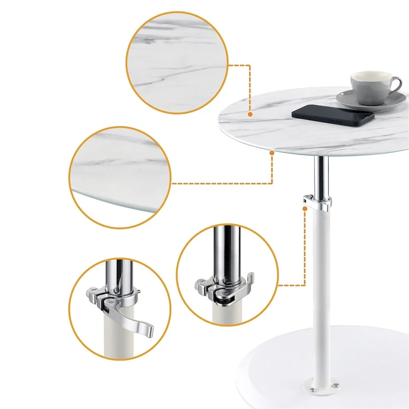 End Table with Height Adjustable Marble Textured Top