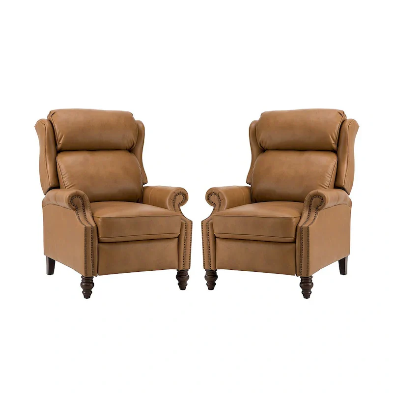 Noemon Modern Genuine Leather Recliner with Nailhead Trims Set of 2 by HULALA HOME