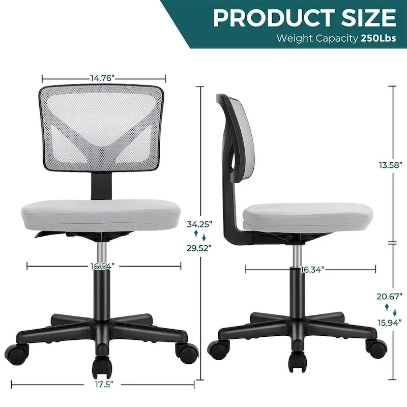 Armless Small Office Desk Chair with Back