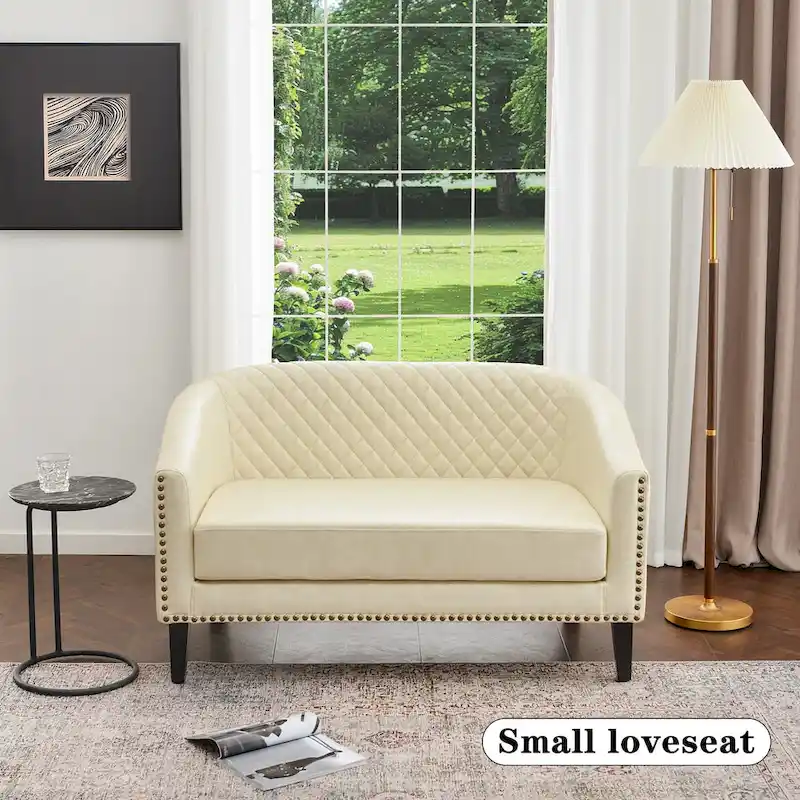 KINWELL 50W Tufted Faux Leather Upholstered Small Loveseat Sofa