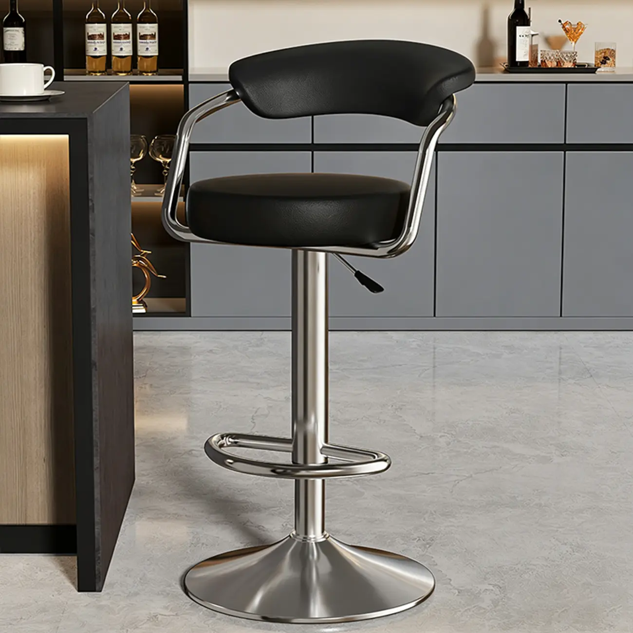 Adjustable Swivel Leather Modern Bar Stools Open Back