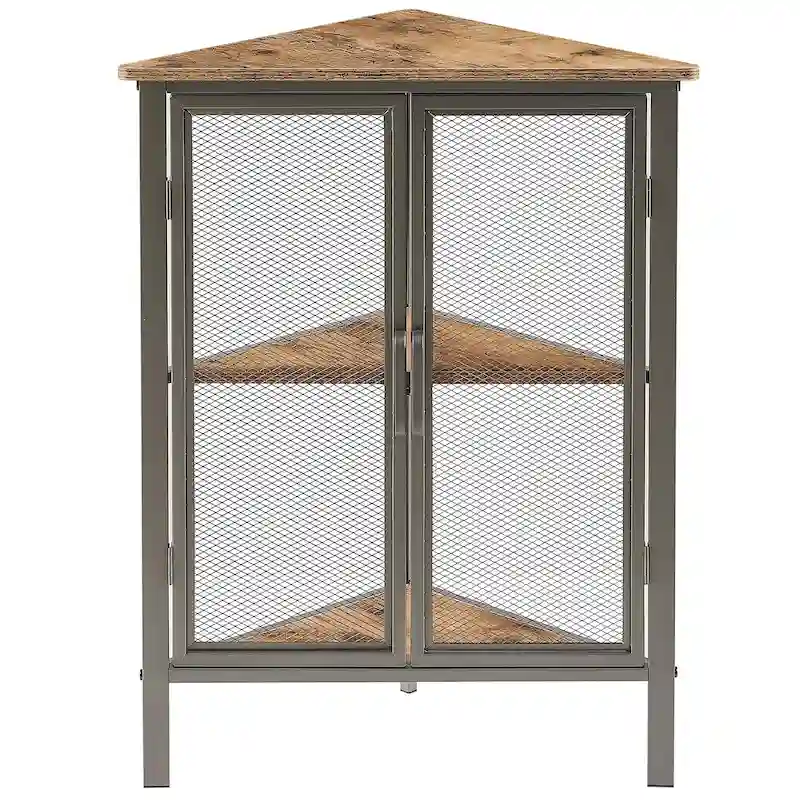 Industrial Triangle Corner Table with Dual Door and 3-tier Shelf Storage Cabinet