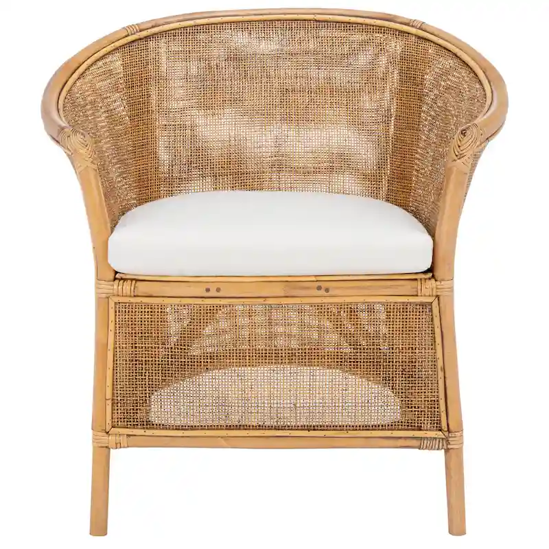 SAFAVIEH Adline Rattan Honey Brown Accent Chair with Cushion - 29.9 W x 25.6 L x 31.5 H - 30Wx26Dx32H