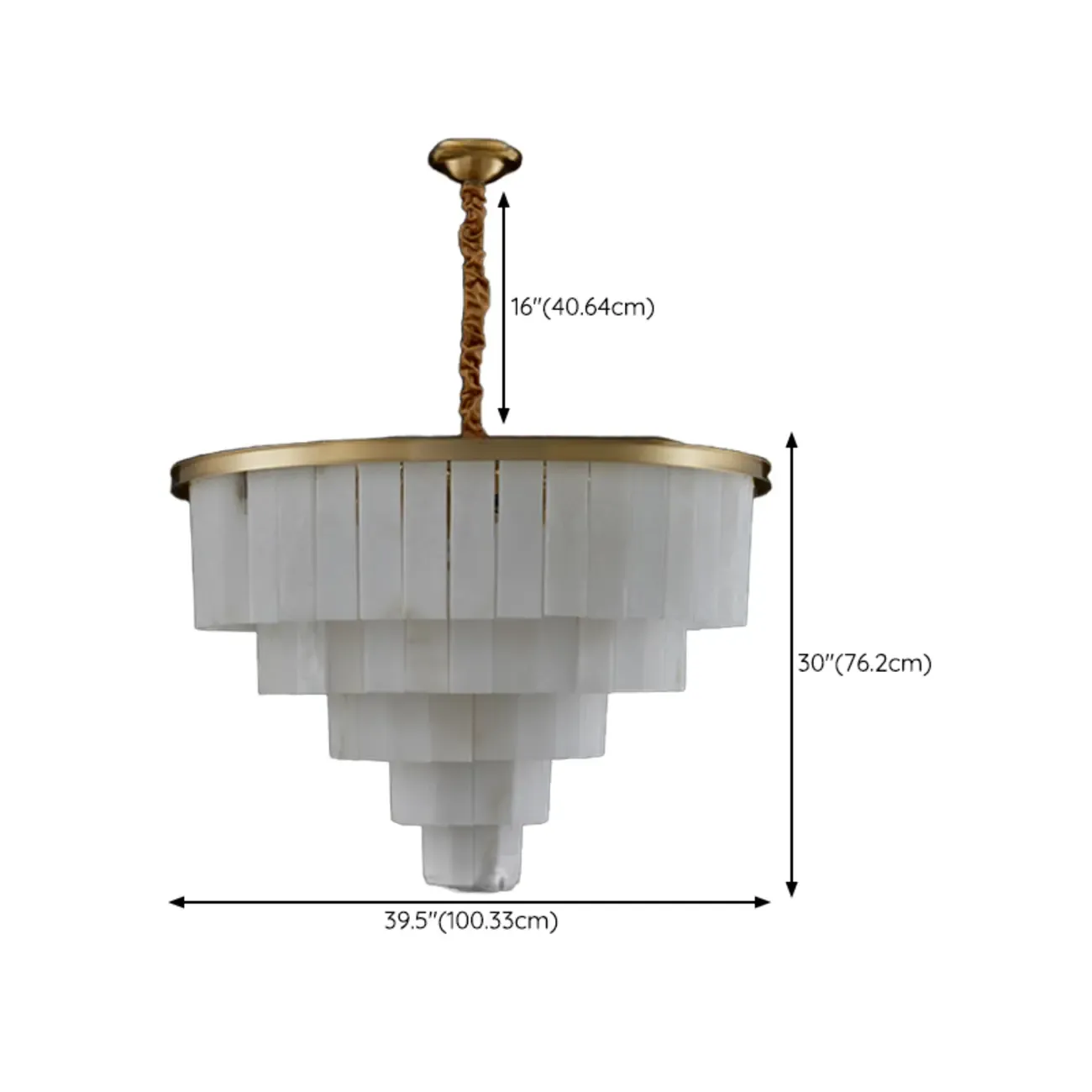 Classic Gold Tiered Circular Alabaster Chandelier