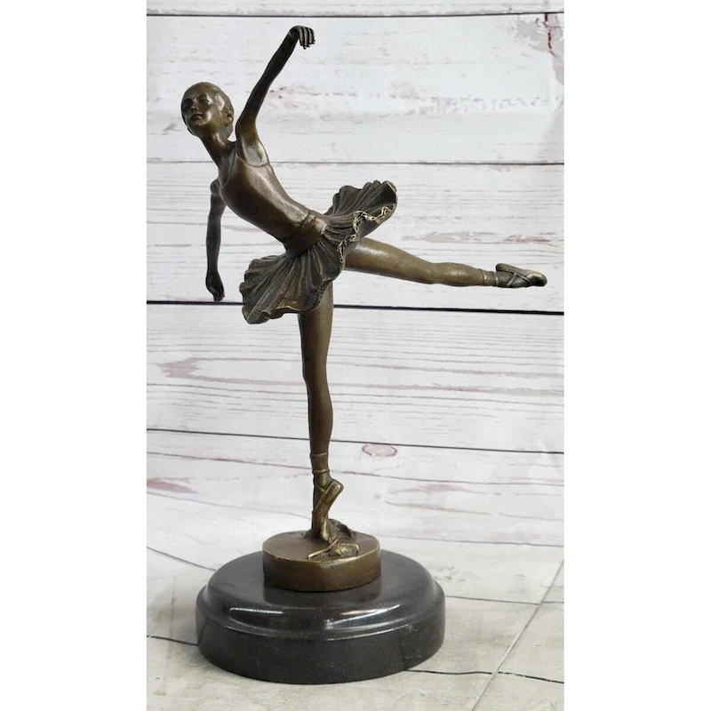 Graceful Ballerina Ballet Dancer Bronze Sculpture Statue Figure On Marble Base