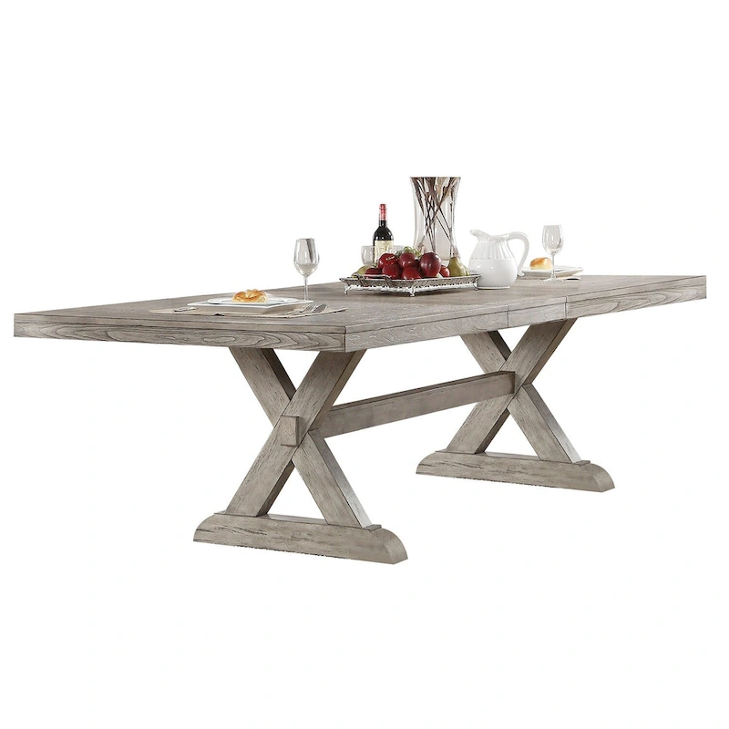 Rectangular Dining Table with Leaves in Gray Oak
