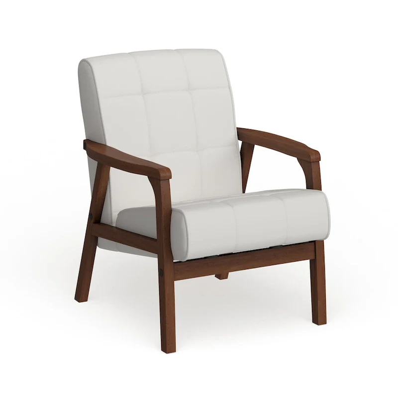 Mid-Century Modern Style White Faux Leather Chair
