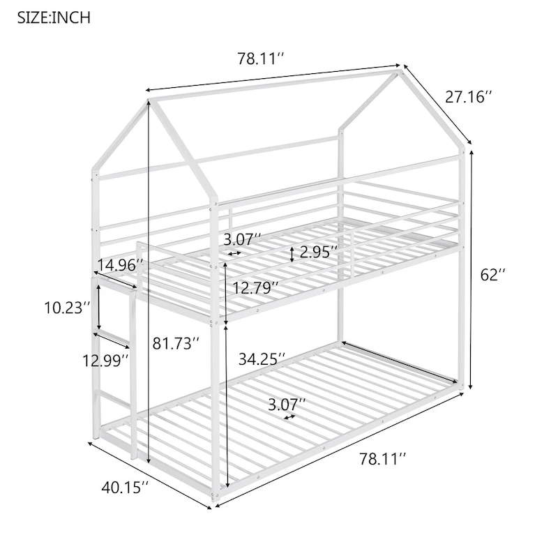 Metal House-shaped Open Canopy Bunk Bed