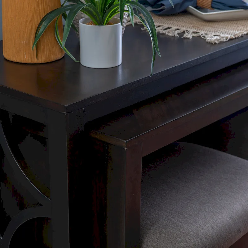 Crewson Wood 2-Piece Nesting Rolling Console with 3 Stools