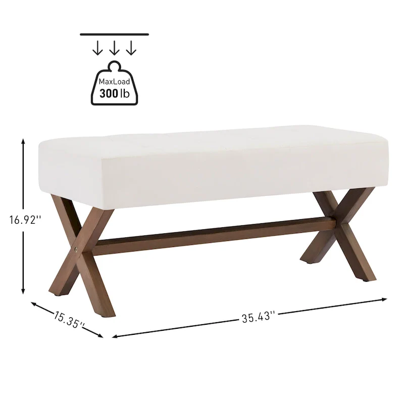 Upholstered Entryway Bench, Polyester, X-Shaped Wood Legs, 35.4
