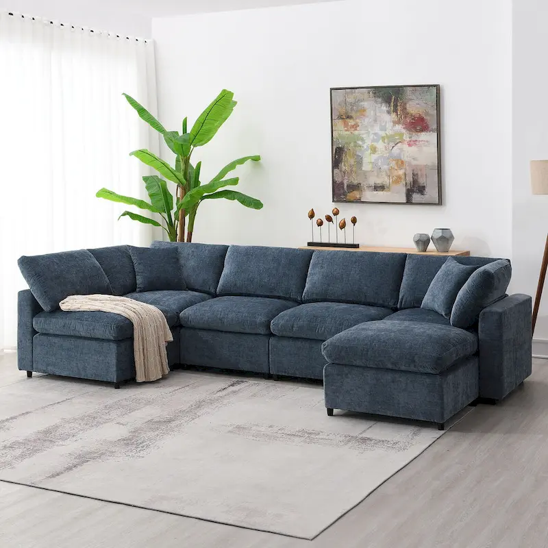 U Shaped Modular Cloud Sofa with Ottoman, Convertible Sleeper Sofa