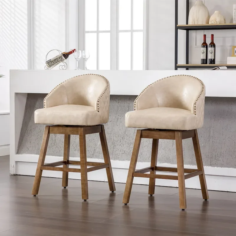 360 Degree Swivel Counter Height Bar Stools with Footrest Set of 2