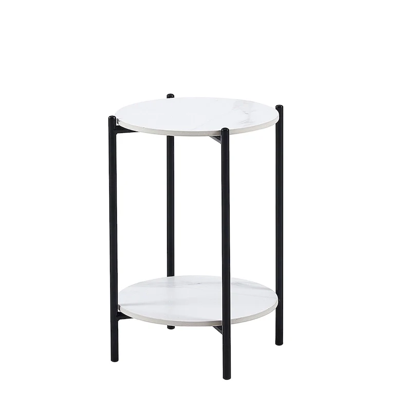 2-layer Round End Table/Coffee Table with Marble Tabletop