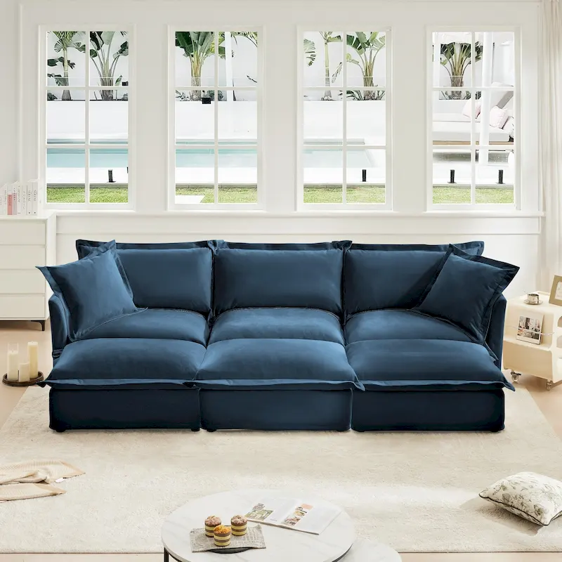 120 Chenille 3-Seater Sectional Sofa with 3 Ottomans