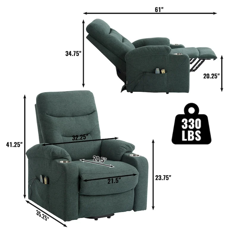 Clihome Soft Upholstered Electric Massage Recliner with Cup Holder