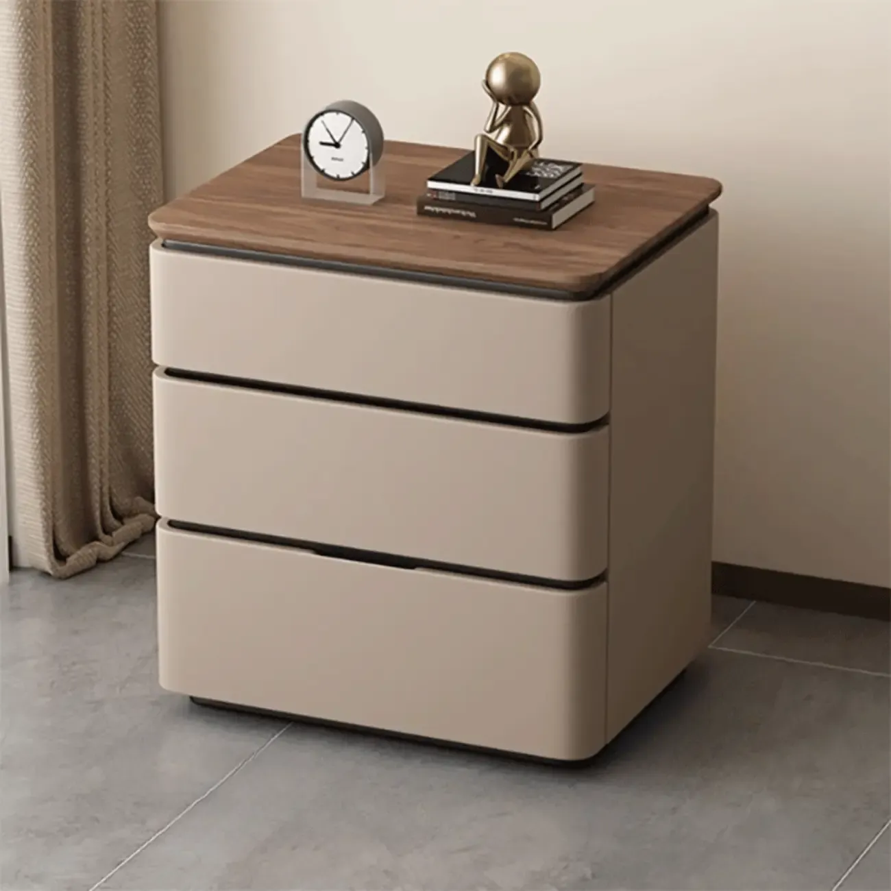 Elegant Modern Wood Three-Drawer Nightstand