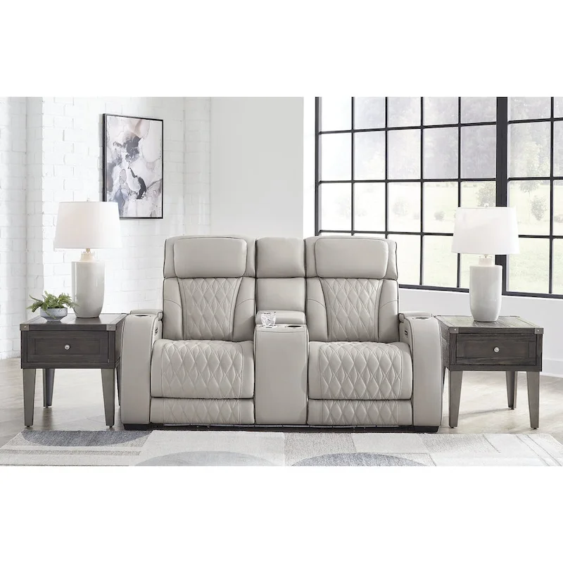 Signature Design by Ashley Boyington Gray Power Reclining Loveseat with Console - 75W x 40D x 44H