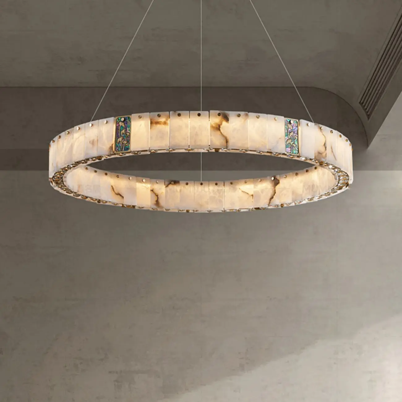 Agate Gold Circular Onyx Modern Ring Chandelier Light
