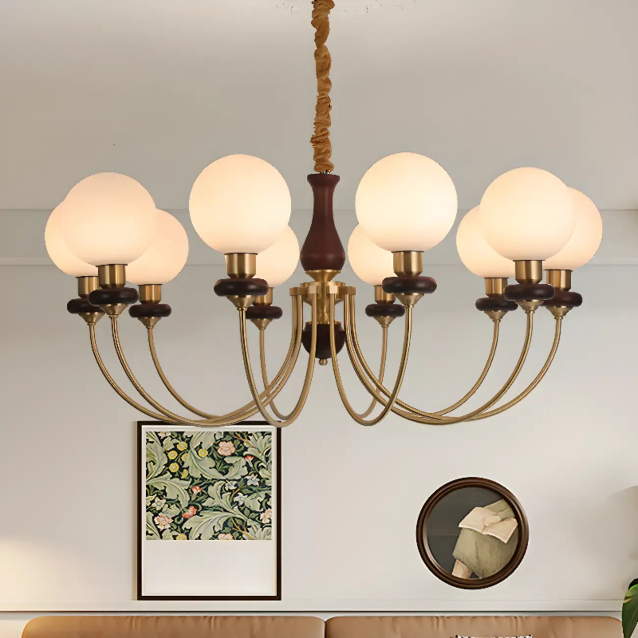 Gold Classic Globe Glass Chandelier Height Adjustable