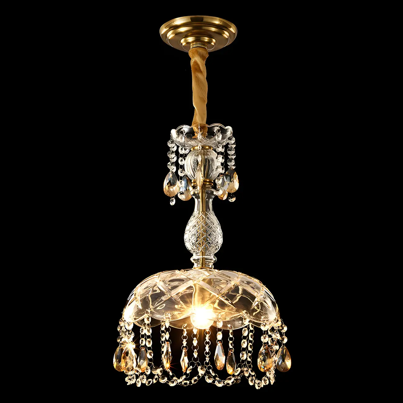 Luxury Dome Clear Crystal Pendant Light Adjustable Height