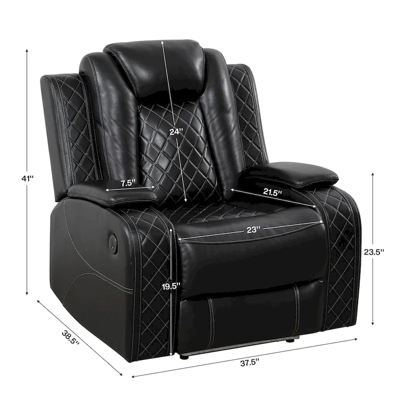 Modern 3-Piece Leather Recliner Sofa Set with LED, Wireless Charging