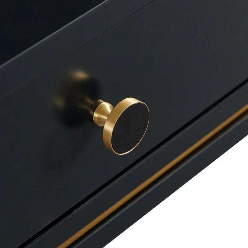 Art Deco Two-Drawer Desk with Gold Inlay – Off White / Black, Single