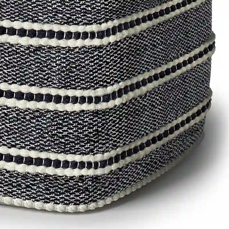 WYNDENHALL Anika Square Woven Pouf in Navy and White Recycled PET Polyester