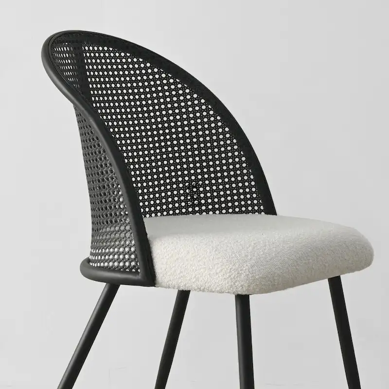 High Back Rattan Boucle Dining Chair