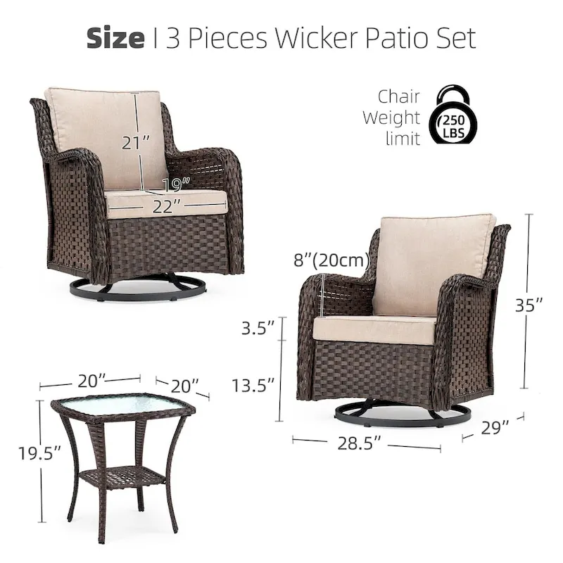 3 Pieces Rocking Wicker Bistro Set
