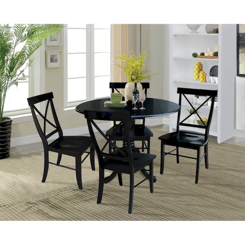 42 in. Drop Leaf Table with 4 Cross Back Dining Chairs - 5 Piece Set