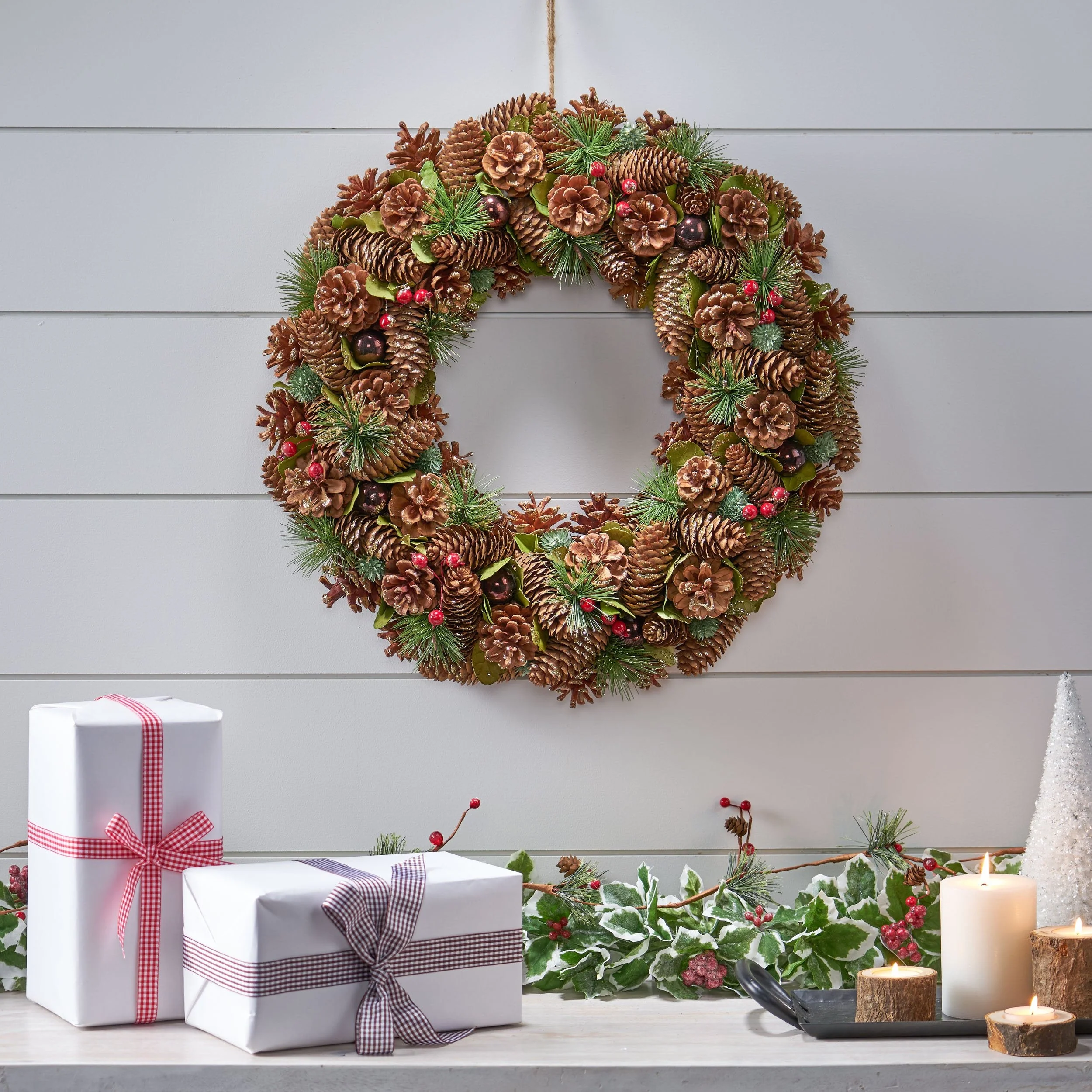 18.5 Pine Cone and Glitter Unlit Artificial Christmas Wreath - NH366313