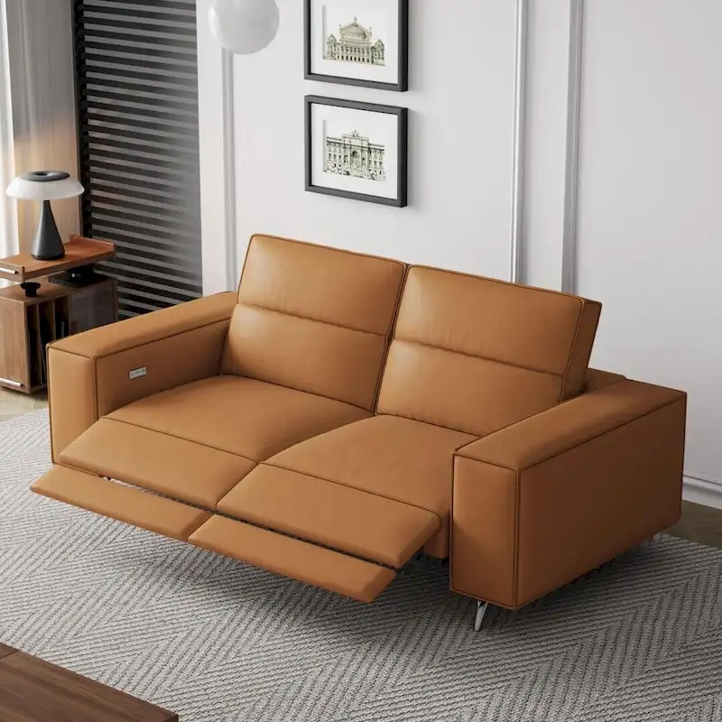 76.77  Modern Leather Recliner Sofa, Power Reclining, Adjustable, Ergonomic Design, Living Room Furniture