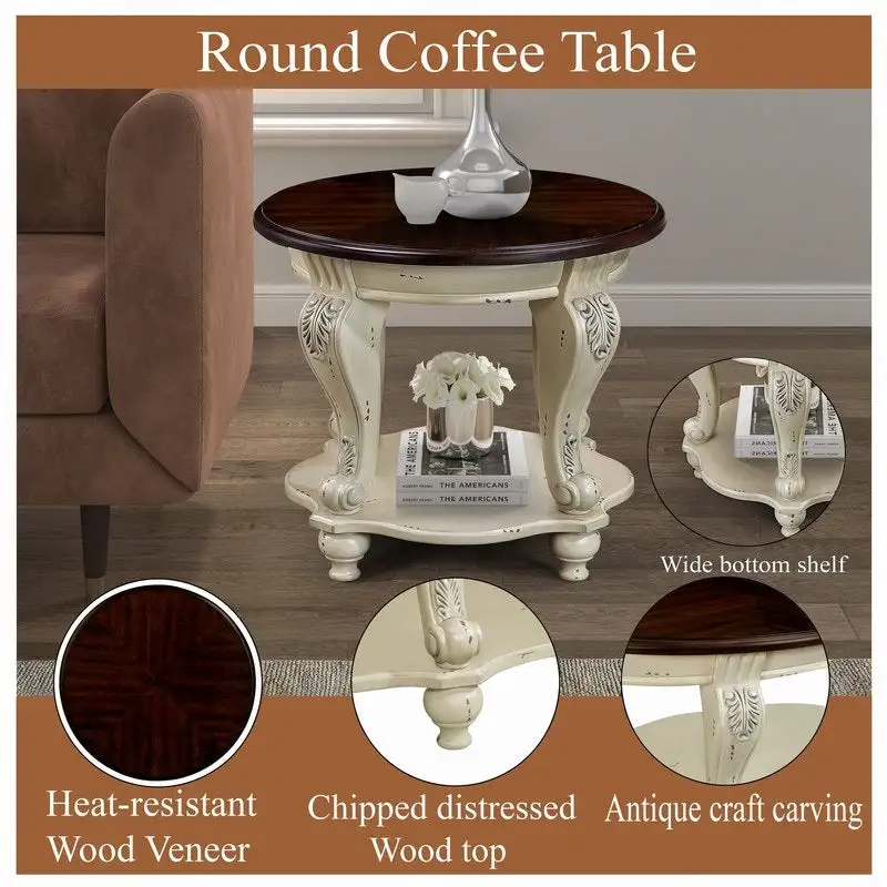 22-Inch Round End Table with Lower Shelf