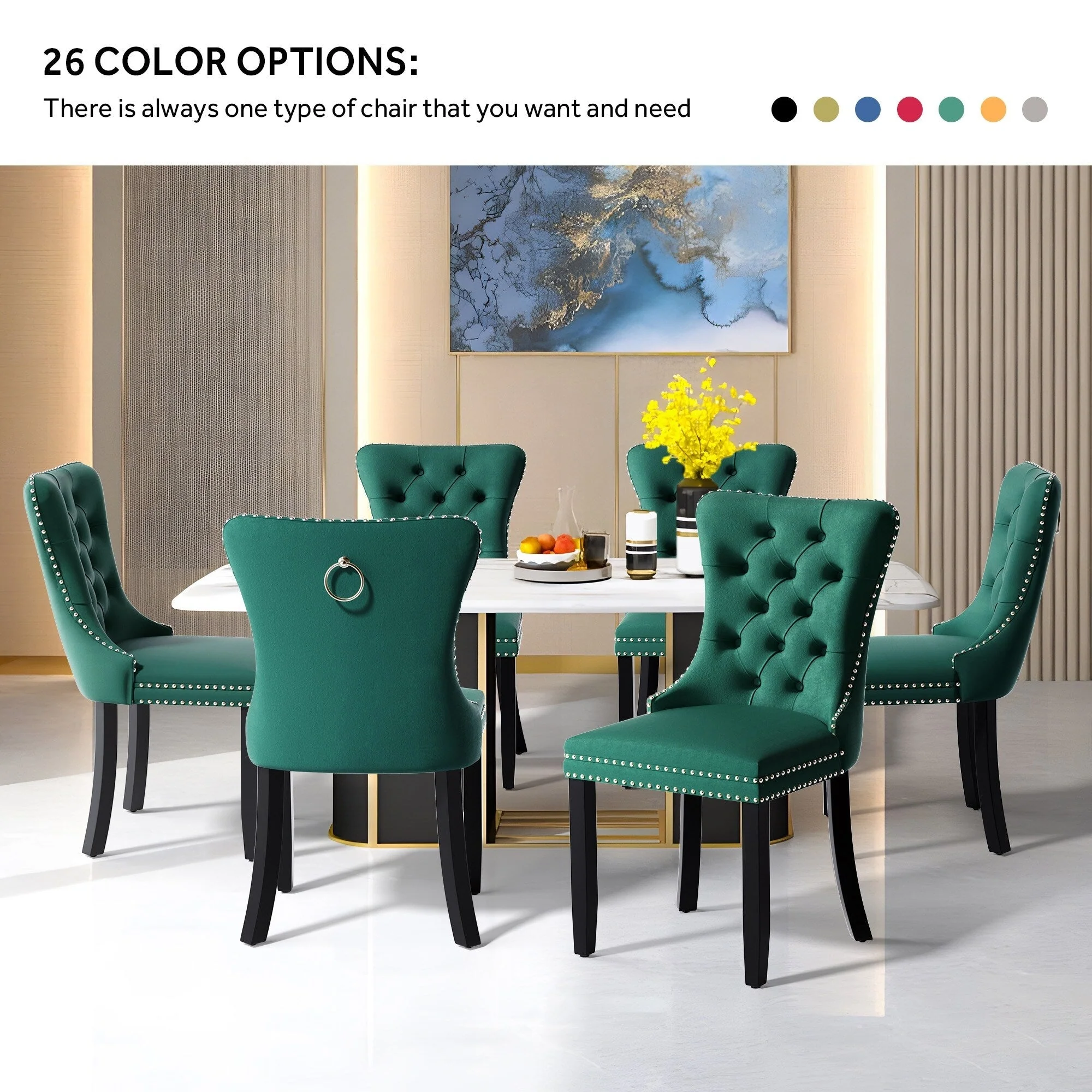 Upholstered Tufted Velvet Dining Chair with Solid Wood Legs Set of 6