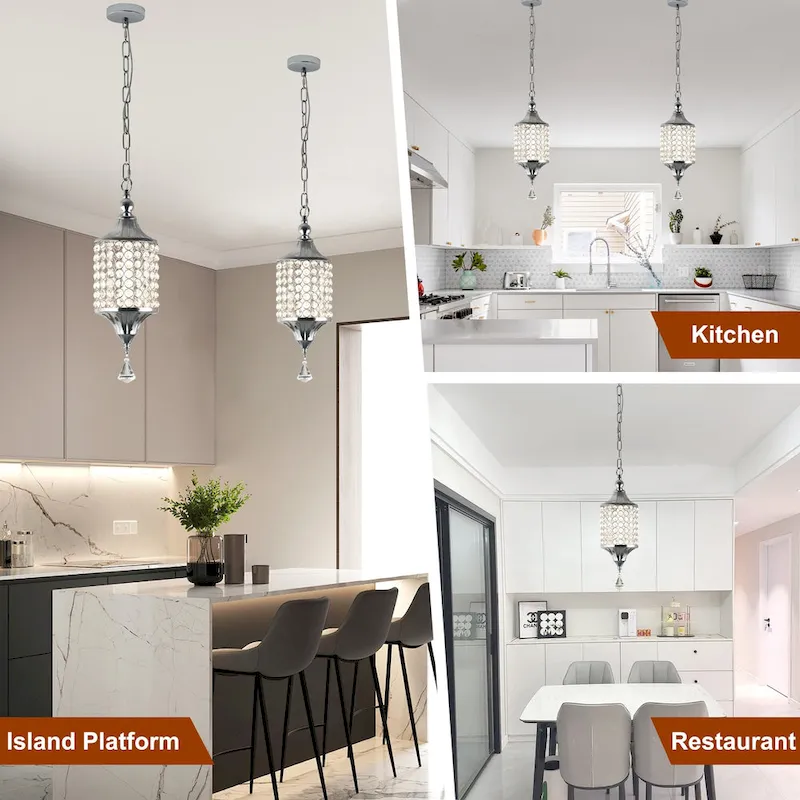 CurveCurio 7  Classic Crystal Pendant w Dimmable LED Light, Adjustable Hanging Chain up to 70 inches