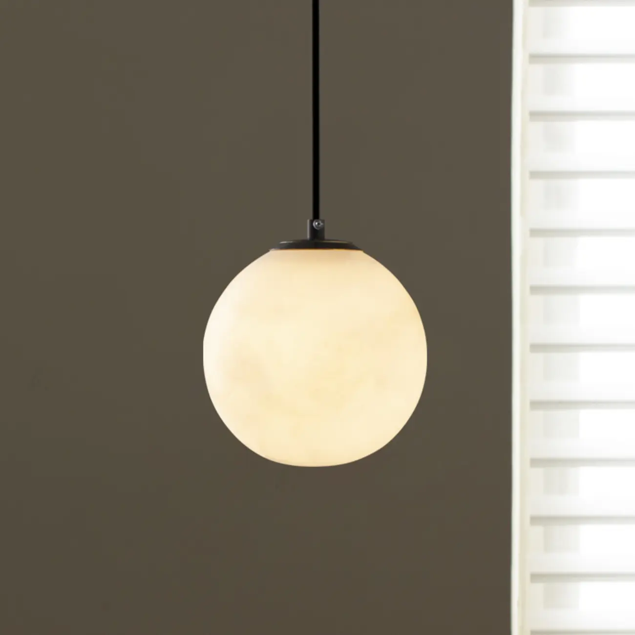 Modern Stone Globe Pendant Light Black Metal Hanging
