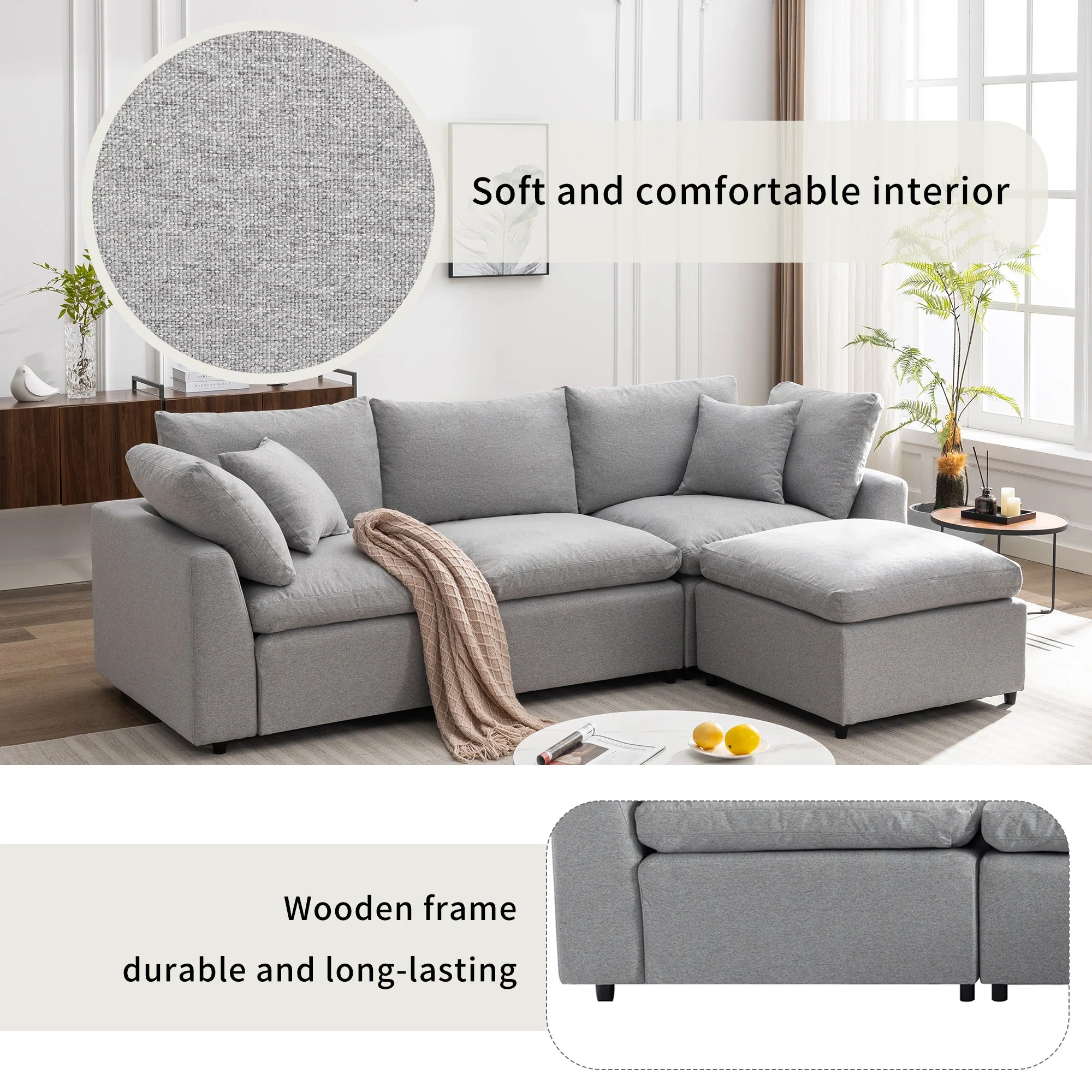 Walker Edison | Down Filled Convertible Sectional Sofa with Reversible Chaise