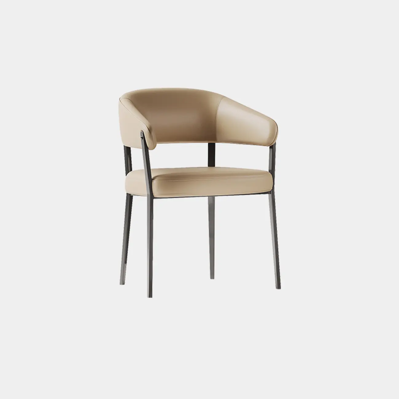 Modern Faux Leather Arm Dining Chair Open Back Alloy Legs