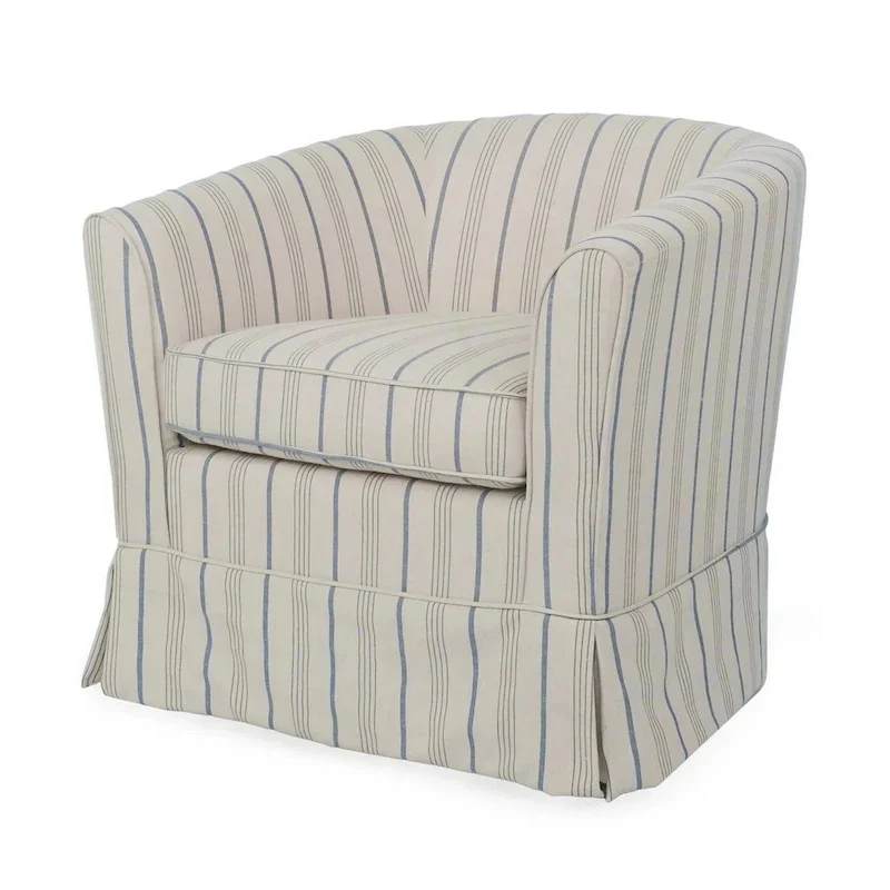 Accent Swivel Chair, Modern Round Barrel Back, Soft White Gray Fabric