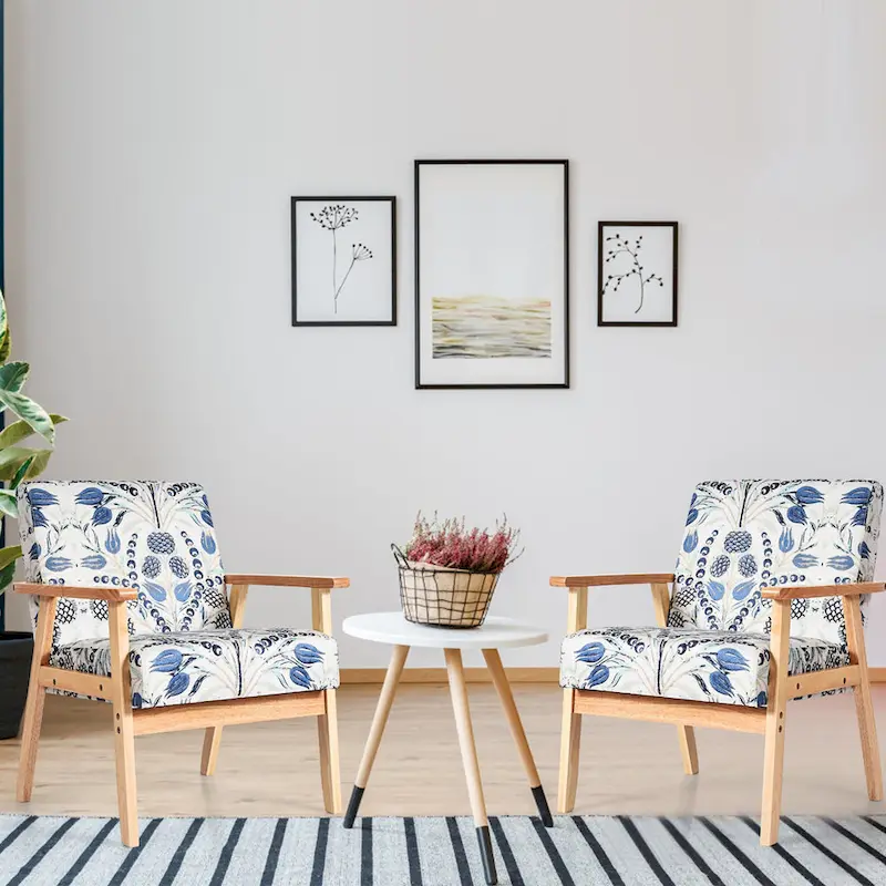 Gymax 2PCS Accent Armchair Upholstered Chair Home Office w/ Wooden - 25 x 26.5 x 32