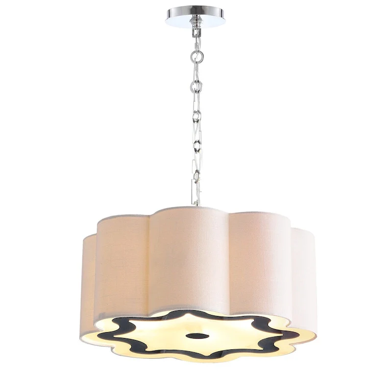 Gabrielle 4-Light 20  Adjustable Scalloped Shade Metal LED Pendant, Chrome/White by JONATHAN Y