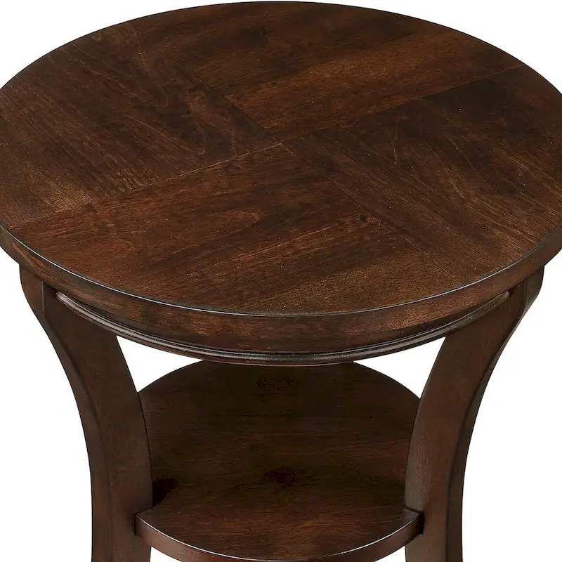 Wood Round End Table with Open Shelf