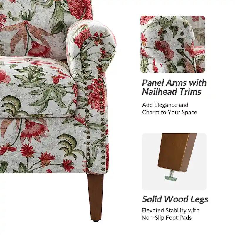 Giampiero Wooden Upholstery Armchair with Nailhead Trims by HULALA HOME